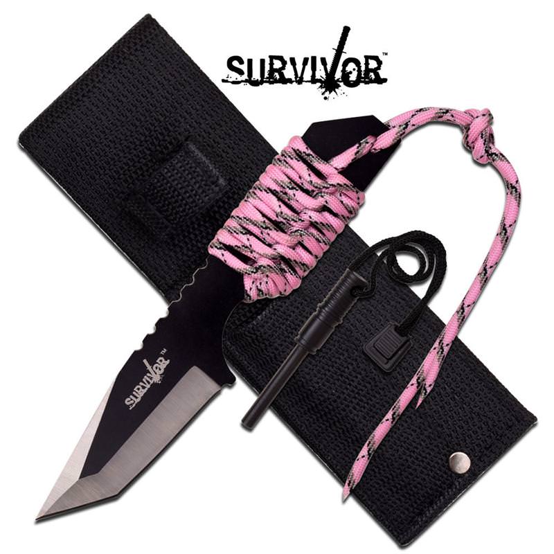 Small Pink Camo Tanto Fixed Blade Survival Knife With Firestarter Girl Women - Tophatter's Army Products & Self Defense Collectible Weapons - Tophatter Daily Deals